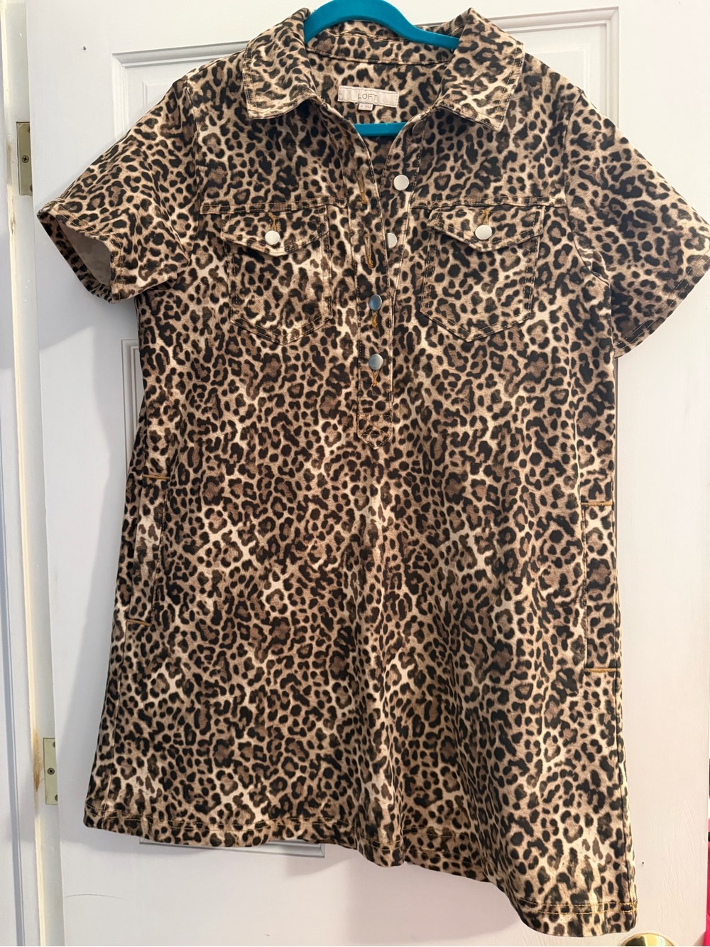 LOFT Leopard Print Short Sleeve Shirt Dress - Brown